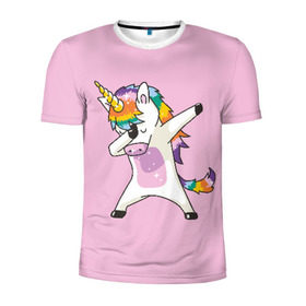 Мужская футболка 3D спортивная с принтом Единорог в Петрозаводске, 100% полиэстер с улучшенными характеристиками | приталенный силуэт, круглая горловина, широкие плечи, сужается к линии бедра | Тематика изображения на принте: animal | cool | cute | fabulous | horn | horse | magical | pink | rainbow | unicorn | волшебный | единорог | животное | лошадь | милый | прикольный | радуга | рог | розовый | сказочный