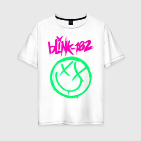 Женская футболка хлопок Oversize с принтом BLINK-182 в Петрозаводске, 100% хлопок | свободный крой, круглый ворот, спущенный рукав, длина до линии бедер
 | Тематика изображения на принте: blink | music | rock | блинк | группа | музыка | музыканты | рок