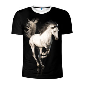 Мужская футболка 3D спортивная с принтом Серный в яблоках конь в Петрозаводске, 100% полиэстер с улучшенными характеристиками | приталенный силуэт, круглая горловина, широкие плечи, сужается к линии бедра | animal | beautiful | black | gloss | horse | mane | mustang | muzzle | white | wild | белый | в яблоках | грива | дикий | животное | конь | красивый | лоск | лошадь | мустанг | серый | скакун | черный