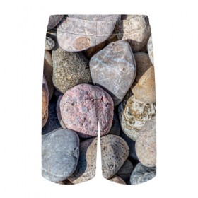 Детские спортивные шорты 3D с принтом камешки в Петрозаводске,  100% полиэстер
 | пояс оформлен широкой мягкой резинкой, ткань тянется
 | Тематика изображения на принте: камень | камешки | камни | камушки | лето | отдых | пляж | прикольное | сезон
