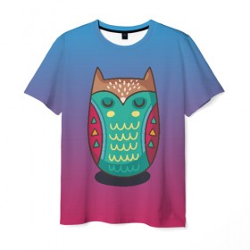 Мужская футболка 3D с принтом Мудрая сова в Петрозаводске, 100% полиэфир | прямой крой, круглый вырез горловины, длина до линии бедер | арт | милая | милый | мудрая | перья | птенец | птица | птичка | сова | совенок | совушка
