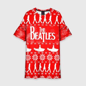 Детское платье 3D с принтом The Beatles (6) в Петрозаводске, 100% полиэстер | прямой силуэт, чуть расширенный к низу. Круглая горловина, на рукавах — воланы | beatles | merry christmas | music | rock | the beatles | yellow submarine | битлз | джон леннон | легенда | музыка | новогодний свитшот | новый год | пит бест | рок