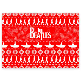 Поздравительная открытка с принтом The Beatles (6) в Петрозаводске, 100% бумага | плотность бумаги 280 г/м2, матовая, на обратной стороне линовка и место для марки
 | beatles | merry christmas | music | rock | the beatles | yellow submarine | битлз | джон леннон | легенда | музыка | новогодний свитшот | новый год | пит бест | рок