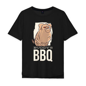 Мужская футболка хлопок Oversize с принтом Злая Свинка в Петрозаводске, 100% хлопок | свободный крой, круглый ворот, “спинка” длиннее передней части | bbq | барбекю | еда | мясо | свинина | свиньи | свинья | шашлык