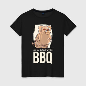 Женская футболка хлопок с принтом Злая Свинка в Петрозаводске, 100% хлопок | прямой крой, круглый вырез горловины, длина до линии бедер, слегка спущенное плечо | bbq | барбекю | еда | мясо | свинина | свиньи | свинья | шашлык