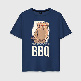 Женская футболка хлопок Oversize с принтом Злая Свинка в Петрозаводске, 100% хлопок | свободный крой, круглый ворот, спущенный рукав, длина до линии бедер
 | bbq | барбекю | еда | мясо | свинина | свиньи | свинья | шашлык