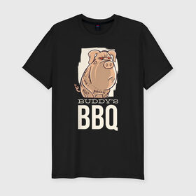 Мужская футболка премиум с принтом Злая Свинка в Петрозаводске, 92% хлопок, 8% лайкра | приталенный силуэт, круглый вырез ворота, длина до линии бедра, короткий рукав | bbq | барбекю | еда | мясо | свинина | свиньи | свинья | шашлык