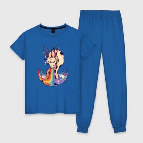 Женская пижама хлопок с принтом Радужный Дракон в Петрозаводске, 100% хлопок | брюки и футболка прямого кроя, без карманов, на брюках мягкая резинка на поясе и по низу штанин | 