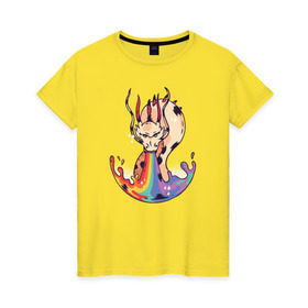 Женская футболка хлопок с принтом Радужный Дракон в Петрозаводске, 100% хлопок | прямой крой, круглый вырез горловины, длина до линии бедер, слегка спущенное плечо | 