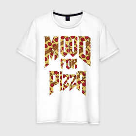 Мужская футболка хлопок с принтом Mood for Pizza (Doom) в Петрозаводске, 100% хлопок | прямой крой, круглый вырез горловины, длина до линии бедер, слегка спущенное плечо. | Тематика изображения на принте: cacodemon | doom | eternal | pizza | дум | итёрнал | какодемон | пицца | этернал