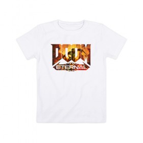 Детская футболка хлопок с принтом Doom Classic в Петрозаводске, 100% хлопок | круглый вырез горловины, полуприлегающий силуэт, длина до линии бедер | cacodemon | doom | eternal | вечность | вечный | дум | итёрнал | какодемон | этернал