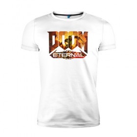 Мужская футболка премиум с принтом Doom Classic в Петрозаводске, 92% хлопок, 8% лайкра | приталенный силуэт, круглый вырез ворота, длина до линии бедра, короткий рукав | cacodemon | doom | eternal | вечность | вечный | дум | итёрнал | какодемон | этернал