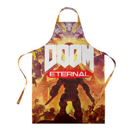 Фартук 3D с принтом Doom Eternal в Петрозаводске, 100% полиэстер | общий размер — 65 х 85 см, ширина нагрудника — 26 см, горловина — 53 см, длина завязок — 54 см, общий обхват в поясе — 173 см. Принт на завязках и на горловине наносится с двух сторон, на основной части фартука — только с внешней стороны | cacodemon | doom | eternal | вечность | вечный | дум | итёрнал | какодемон | этернал