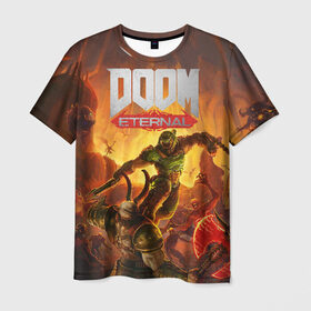 Мужская футболка 3D с принтом Doom в Петрозаводске, 100% полиэфир | прямой крой, круглый вырез горловины, длина до линии бедер | cacodemon | doom | eternal | вечность | вечный | дум | итёрнал | какодемон | этернал