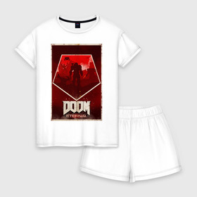 Женская пижама с шортиками хлопок с принтом Doom в Петрозаводске, 100% хлопок | футболка прямого кроя, шорты свободные с широкой мягкой резинкой | cacodemon | doom | eternal | вечность | вечный | дум | итёрнал | какодемон | этернал
