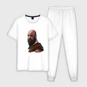 Мужская пижама хлопок с принтом Kratos в Петрозаводске, 100% хлопок | брюки и футболка прямого кроя, без карманов, на брюках мягкая резинка на поясе и по низу штанин
 | godofwar | kratos | кратос