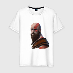 Мужская футболка хлопок с принтом Kratos в Петрозаводске, 100% хлопок | прямой крой, круглый вырез горловины, длина до линии бедер, слегка спущенное плечо. | godofwar | kratos | кратос