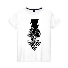Женская футболка хлопок с принтом AC/DC HIGH VOLTAGE в Петрозаводске, 100% хлопок | прямой крой, круглый вырез горловины, длина до линии бедер, слегка спущенное плечо | ac dc | acdc | high voltage | music | rock | skull | группа | молния | музыка | музыканты | рок | череп
