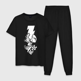 Мужская пижама хлопок с принтом AC/DC HIGH VOLTAGE в Петрозаводске, 100% хлопок | брюки и футболка прямого кроя, без карманов, на брюках мягкая резинка на поясе и по низу штанин
 | Тематика изображения на принте: 