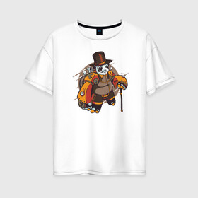 Женская футболка хлопок Oversize с принтом Стимпанк Панда в Петрозаводске, 100% хлопок | свободный крой, круглый ворот, спущенный рукав, длина до линии бедер
 | panda | steam | steampunk | панда | панды | робот | стим | стимпанк