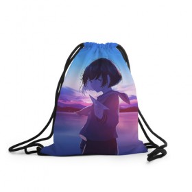 Рюкзак-мешок 3D с принтом Anime Sunset в Петрозаводске, 100% полиэстер | плотность ткани — 200 г/м2, размер — 35 х 45 см; лямки — толстые шнурки, застежка на шнуровке, без карманов и подкладки | Тематика изображения на принте: anime | clouds | girl | sunset | аниме | девушка | закат