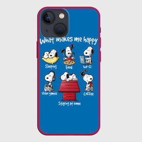 Чехол для iPhone 13 mini с принтом Что делает меня счастливым в Петрозаводске,  |  | happy | makes | me | peanuts | snoopy | what | арахис | вудсток | пес | сабака | снупи | собака | чарли браун | щенок