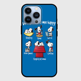 Чехол для iPhone 13 Pro с принтом Что делает меня счастливым в Петрозаводске,  |  | happy | makes | me | peanuts | snoopy | what | арахис | вудсток | пес | сабака | снупи | собака | чарли браун | щенок