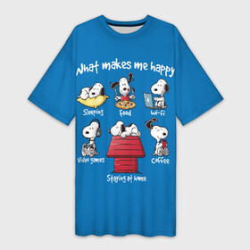 Платье-футболка 3D с принтом Что делает меня счастливым в Петрозаводске,  |  | happy | makes | me | peanuts | snoopy | what | арахис | вудсток | пес | сабака | снупи | собака | чарли браун | щенок