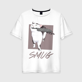 Женская футболка хлопок Oversize с принтом Smug Cat в Петрозаводске, 100% хлопок | свободный крой, круглый ворот, спущенный рукав, длина до линии бедер
 | cat | cats | knife | meme | картинки | котики | коты | кошки | мемы | прикольное