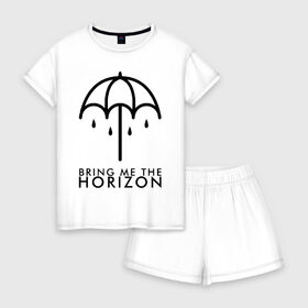 Женская пижама с шортиками хлопок с принтом BRING ME THE HORIZON в Петрозаводске, 100% хлопок | футболка прямого кроя, шорты свободные с широкой мягкой резинкой | bmth | bring me the horizon