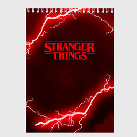 Скетчбук с принтом STRANGER THINGS в Петрозаводске, 100% бумага
 | 48 листов, плотность листов — 100 г/м2, плотность картонной обложки — 250 г/м2. Листы скреплены сверху удобной пружинной спиралью | Тематика изображения на принте: 011 | eggo | eleven | friends don t lie | netflix | season 3 | stranger things | демогоргон | нетфликс | одиннадцатая | очень странные дела | сезон 3