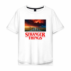 Мужская футболка хлопок Oversize с принтом STRANGER THINGS в Петрозаводске, 100% хлопок | свободный крой, круглый ворот, “спинка” длиннее передней части | stranger things | очень странные дела