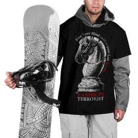 Накидка на куртку 3D с принтом A Fashion Terrorist в Петрозаводске, 100% полиэстер |  | black | chess | cool | figure | horse | red | slogan | style | white | белый | конь | красный | лошадь | прикольный | слоган | стиль | фигура | черный | шахматы