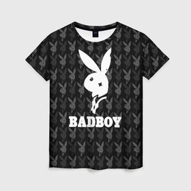 Женская футболка 3D с принтом Bad boy в Петрозаводске, 100% полиэфир ( синтетическое хлопкоподобное полотно) | прямой крой, круглый вырез горловины, длина до линии бедер | bad boy | bite | bow tie | broken | cool | ear | fighter | logo | man | playboy | rabbit | sign | symbol | white | белый | битый | боец | галстук бабочка | знак | кролик | логотип | любовь | мальчик | мужчина | откушенное | прикольный | сим