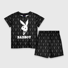 Детский костюм с шортами 3D с принтом Bad boy в Петрозаводске,  |  | bad boy | bite | bow tie | broken | cool | ear | fighter | logo | man | playboy | rabbit | sign | symbol | white | белый | битый | боец | галстук бабочка | знак | кролик | логотип | любовь | мальчик | мужчина | откушенное | прикольный | сим