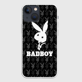 Чехол для iPhone 13 mini с принтом Bad boy в Петрозаводске,  |  | bad boy | bite | bow tie | broken | cool | ear | fighter | logo | man | playboy | rabbit | sign | symbol | white | белый | битый | боец | галстук бабочка | знак | кролик | логотип | любовь | мальчик | мужчина | откушенное | прикольный | сим