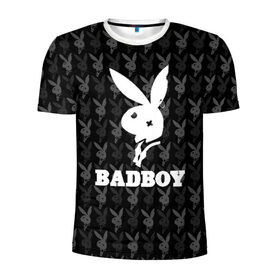 Мужская футболка 3D спортивная с принтом Bad boy в Петрозаводске, 100% полиэстер с улучшенными характеристиками | приталенный силуэт, круглая горловина, широкие плечи, сужается к линии бедра | bad boy | bite | bow tie | broken | cool | ear | fighter | logo | man | playboy | rabbit | sign | symbol | white | белый | битый | боец | галстук бабочка | знак | кролик | логотип | любовь | мальчик | мужчина | откушенное | прикольный | сим