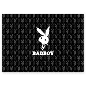 Поздравительная открытка с принтом Bad boy в Петрозаводске, 100% бумага | плотность бумаги 280 г/м2, матовая, на обратной стороне линовка и место для марки
 | bad boy | bite | bow tie | broken | cool | ear | fighter | logo | man | playboy | rabbit | sign | symbol | white | белый | битый | боец | галстук бабочка | знак | кролик | логотип | любовь | мальчик | мужчина | откушенное | прикольный | сим