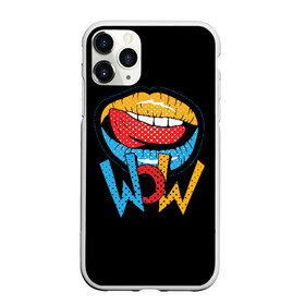 Чехол для iPhone 11 Pro Max матовый с принтом Wow в Петрозаводске, Силикон |  | blue | dots | lips | pop art | red | teeth | tongue | white | yellow | белый | губы | желтый | зубы | красный | поп  арт | точки | язык