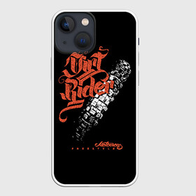 Чехол для iPhone 13 mini с принтом Motocross freestyle в Петрозаводске,  |  | biker | black | freedom | graffiti | moto | motorcycle | orange | racer | sport | style | tire | trace | white | байкер | белый | гонщик | граффити | мото | мотоцикл | оранжевый | свобода | след | спорт | стиль | черный | шина