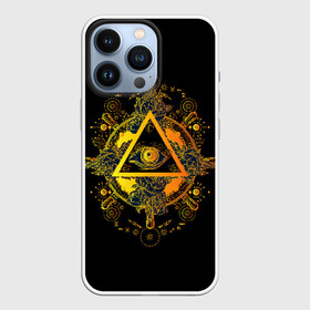 Чехол для iPhone 13 Pro с принтом Всевидящее око в Петрозаводске,  |  | black | esoteric | eye | mystic | occult | orange | symbol | triangle | yellow | глаз | желтый | мистика | оккультизм | око | оранжевый | символ | треугольник | черный | эзотерика