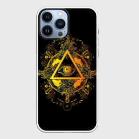 Чехол для iPhone 13 Pro Max с принтом Всевидящее око в Петрозаводске,  |  | black | esoteric | eye | mystic | occult | orange | symbol | triangle | yellow | глаз | желтый | мистика | оккультизм | око | оранжевый | символ | треугольник | черный | эзотерика