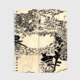 Тетрадь с принтом Японская гравюра в Петрозаводске, 100% бумага | 48 листов, плотность листов — 60 г/м2, плотность картонной обложки — 250 г/м2. Листы скреплены сбоку удобной пружинной спиралью. Уголки страниц и обложки скругленные. Цвет линий — светло-серый
 | Тематика изображения на принте: japan | japanese | искусство | картина | япония | японская гравюра | японская картина