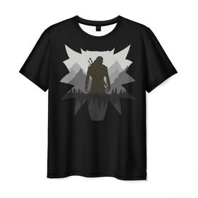 Мужская футболка 3D с принтом Геральт в Петрозаводске, 100% полиэфир | прямой крой, круглый вырез горловины, длина до линии бедер | wild hunt | witcher | ведьмак | геральд | геральт | дикая охота