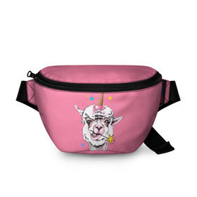 Поясная сумка 3D с принтом Hello llamacorn в Петрозаводске, 100% полиэстер | плотная ткань, ремень с регулируемой длиной, внутри несколько карманов для мелочей, основное отделение и карман с обратной стороны сумки застегиваются на молнию | alpaca | animal | carnival | cool | cup | head | horn | ice cream | llama | look | pink | slogan | star | unicorn | waffle | альпака | вафельный | взгляд | голова | единорог | животное | звезда | карнавал | лама | мороженое | привет | прикольный | р