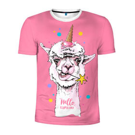 Мужская футболка 3D спортивная с принтом Hello llamacorn в Петрозаводске, 100% полиэстер с улучшенными характеристиками | приталенный силуэт, круглая горловина, широкие плечи, сужается к линии бедра | alpaca | animal | carnival | cool | cup | head | horn | ice cream | llama | look | pink | slogan | star | unicorn | waffle | альпака | вафельный | взгляд | голова | единорог | животное | звезда | карнавал | лама | мороженое | привет | прикольный | р