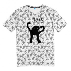 Мужская футболка 3D с принтом ЪУЪ в Петрозаводске, 100% полиэфир | прямой крой, круглый вырез горловины, длина до линии бедер | cursed cat | meme | pattern | truxkot19 | кот мем | мем с котом | мемы | паттерн | прикол | съука | черный кот | ъуъ съука | юмор