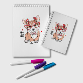 Блокнот с принтом I need your love в Петрозаводске, 100% бумага | 48 листов, плотность листов — 60 г/м2, плотность картонной обложки — 250 г/м2. Листы скреплены удобной пружинной спиралью. Цвет линий — светло-серый
 | Тематика изображения на принте: animal | bow | bow tie | breed | cute | dog | funny | hearts | i need your love | polka dot | puppy | red | the inscription | white | бант | белый | вельш корги пемброк | галстук бабочка | горошек | животное | забавный | красный | любовь | милый | м