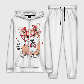 Женский костюм 3D с принтом I need your love в Петрозаводске,  |  | animal | bow | bow tie | breed | cute | dog | funny | hearts | i need your love | polka dot | puppy | red | the inscription | white | бант | белый | вельш корги пемброк | галстук бабочка | горошек | животное | забавный | красный | любовь | милый | м