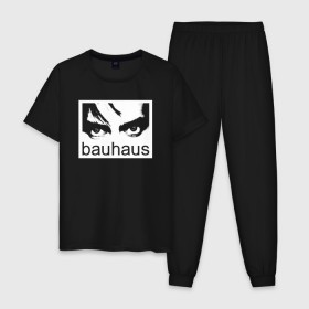 Мужская пижама хлопок с принтом Bauhaus в Петрозаводске, 100% хлопок | брюки и футболка прямого кроя, без карманов, на брюках мягкая резинка на поясе и по низу штанин
 | bauhaus | goth | gothic | peter murphy | punk | rock | альтернатива | баухаус | баухус | бахус | бухус | готика | готичная | готичный | готы | панк | питер мерфи | пост панк | рок | хардрок